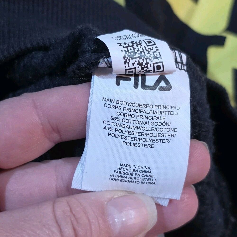 FILA Womens S Pullover Cropped Sweatshirt Long Sleeve Crew Neck Black Yellow - Picture 5 of 9